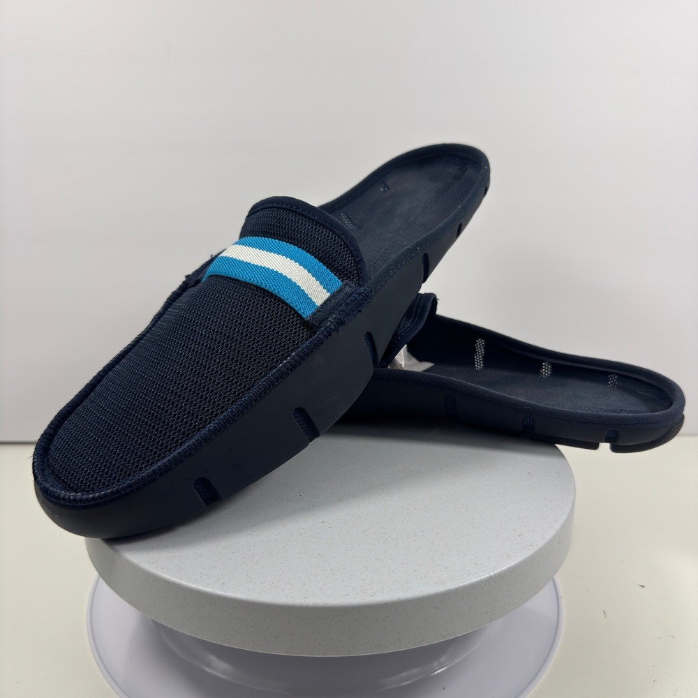 SWIMS Breeze Wave Mule‎ Mens Navy Blue Mesh Striped Slip On Backless Loafers